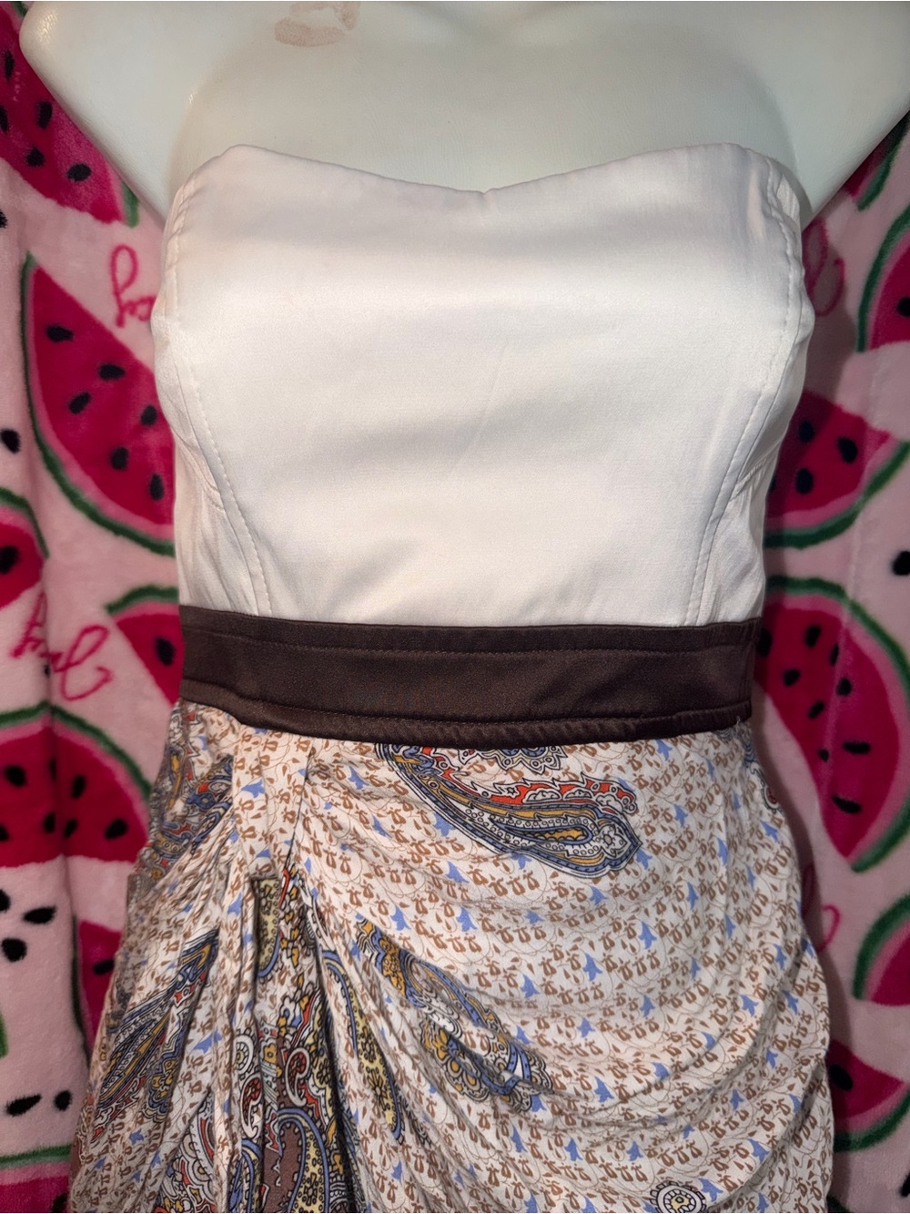 🤎🧡 Y2K Teeze Me Strapless Dress with Paisley Skirt